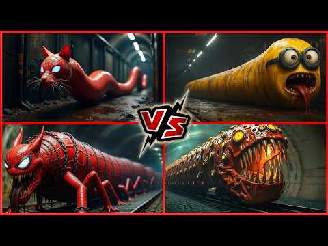 Видео: Кіт 🆚 Людина-павук 🆚 Міньйони 🆚 Поїзд Черв'яки-стрибки з плиток EDM🎵