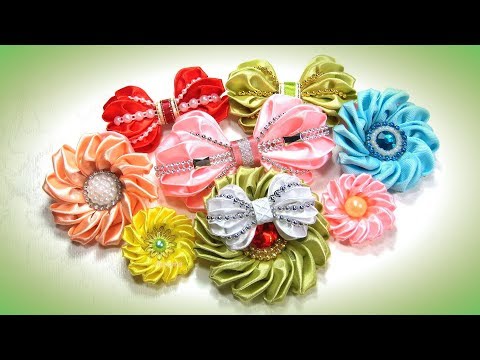 Видео: Цветы и бантики з лент, канзаши МК