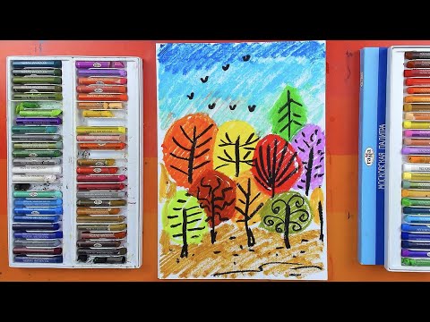 Видео: Рисум ОСЕНЬ масляной пастелью - уроки рисовния для начинающих