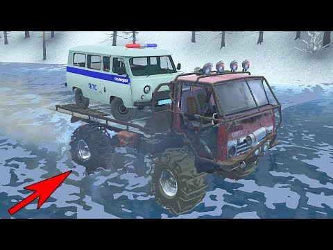 Видео: СПАСЕНИЕ МЕНТОВСКОГО УАЗА С ТОНКОГО ЛЬДА ! ЭВАКУАТОР - SPINTIRES ЗИМА