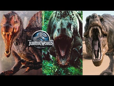 Видео: Спинозавр Тиранозавр Индоминус и Велоцирапторы - Бои динозавров Jurassic World The Game