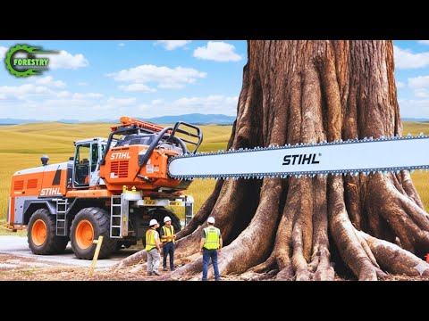 Видео: Экстремально опасные и быстрые большие бензопилы для валки деревьев | Экскаватор-монстр для удале...