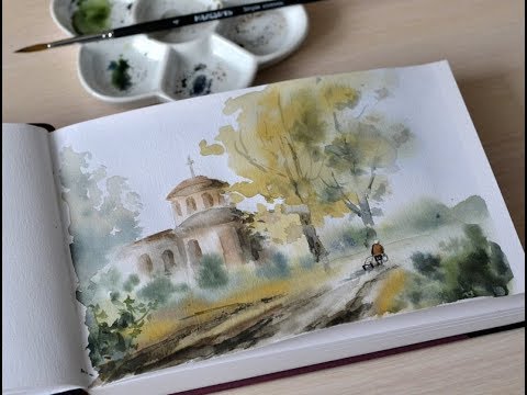 Видео: Картина акварелью "Сюжет со старушкой". Watercolor painting.