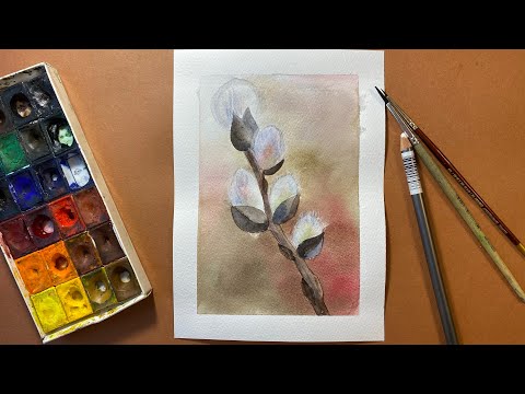 Видео: Веточка вербы акварелью. Рисовать просто!