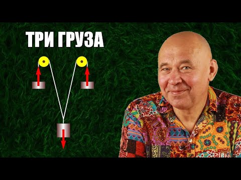 Видео: Три груза на блоках: задача по физике