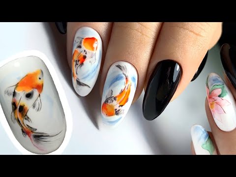 Видео: Золотой карп  символ удачи и упорства/ Как сделать комби маникюр?/ Рисую на ногтях