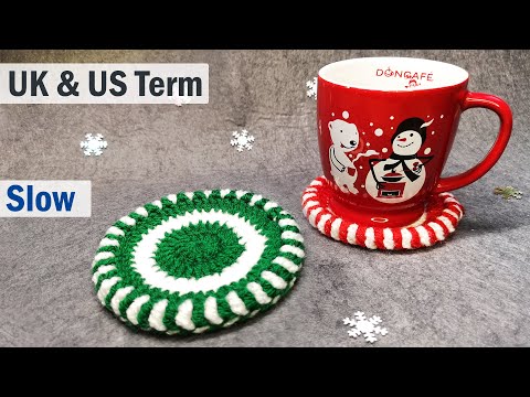 Видео: Как связать подставку крючком 🎅 🎄 🎁 ⛄ Рождественская подставка крючком Candy Swirl Easy Pattern