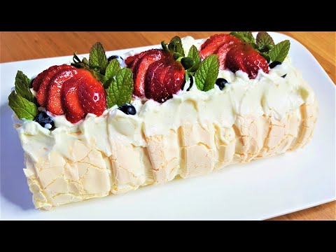 Видео: Невероятно вкусный Десерт к чаю,  меренговый рулет с клубникой