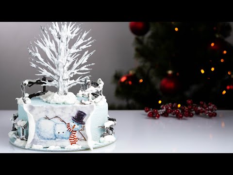 Видео: НОВОГОДНИЙ ТОРТ. Зимнее оформление торта