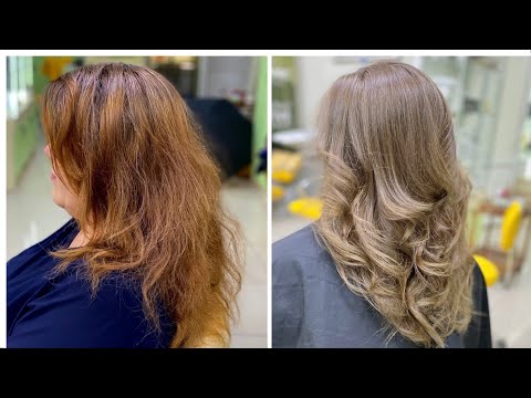 Видео: Без смывки и обесцвечивания удаление красноты и окрашивание в натурально пепельно русый без теплоты