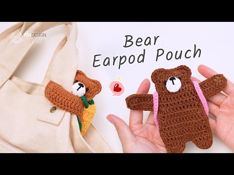 Видео: Вязаный чехол для наушников Travel Hug Bear | Дорожный чехол для наушников в виде медведя-рюкзака