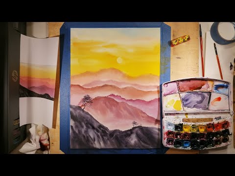 Видео: Урок ТУМАН И ГОРЫ - Оксана Кудряшова - Мастер-класс акварель - Watercolour Free Lesson