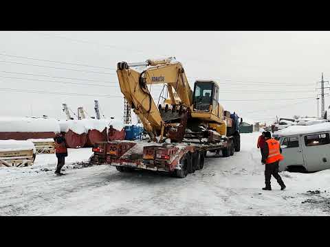 Видео: Перевозим последние 2 экскаватора. Работа двумя автокранами.