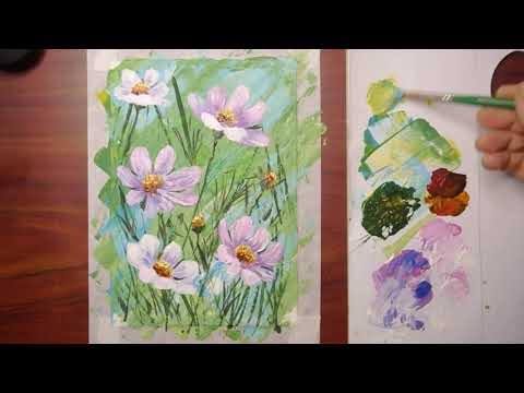 Видео: Космея//как просто нарисовать цветы-звёзды