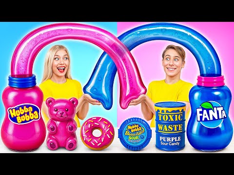 Видео: Розовая Еда vs Голубая Еда Челлендж | Потрясающие Кухонные Лайфхаки с Multi DO Challenge