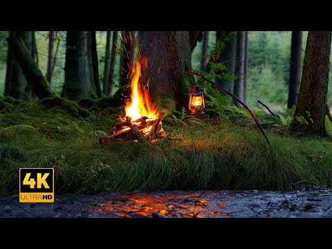 Видео: Костер в 4K 📺 Глубоко в лесу 🌲 Успокаивающие звуки природы