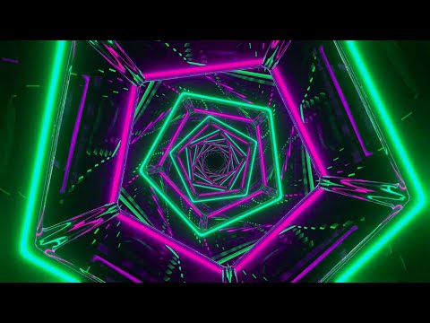 Видео: 4K Заставка – Фиолетово-Бирюзовый Неоновый Пятиугольный Тоннель с Зеркальной Текстурой (Без Звука)