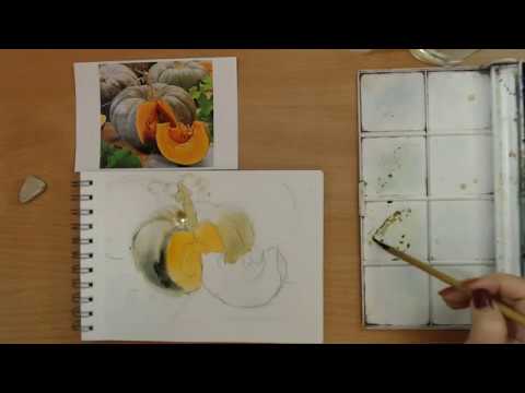 Видео: Тыква акварелью - Демо мастер-класс Ольги Шутовой
