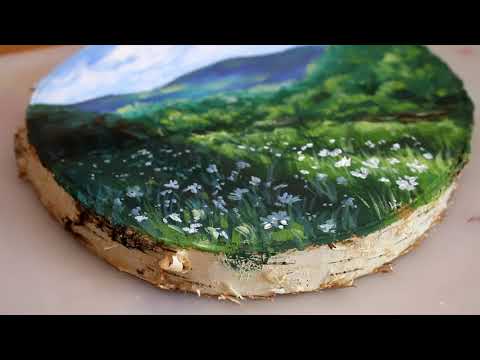 Видео: Акрил, срез дерева и пейзаж 😊 Speedpaint 🎨