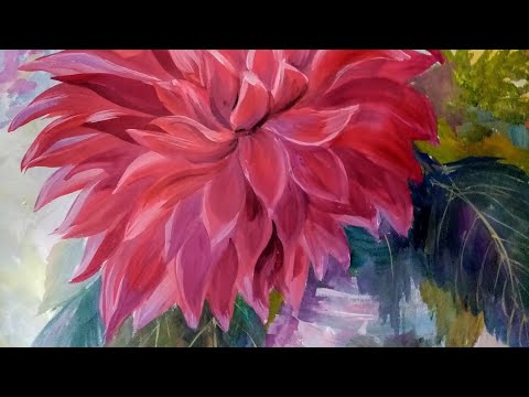 Видео: "Красная хризантема", гуашь