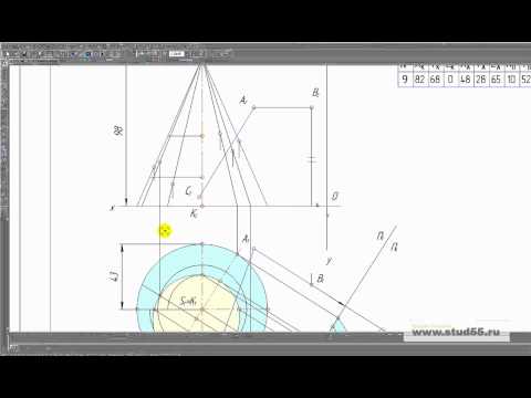 Видео: Построить линию пересечения конуса вращения с плоскостью АВС общего положения ч.3