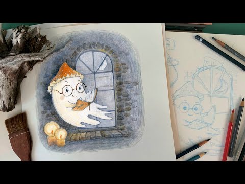 Видео: Маленькое приведение. Рисуем цветными карандашами.