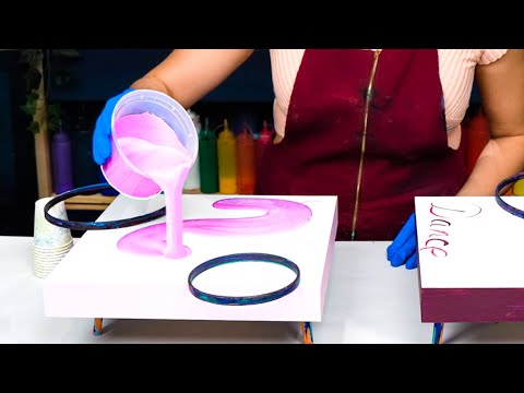 Видео: Весеннее цветение! 🌸 Цветочный дизайн на двух картинах ~ Акриловая заливка | Абстрактное искусство