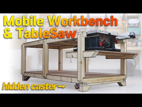 Видео: Мобильный верстак со встроенной настольной пилой [DIY, WOODWORKS]