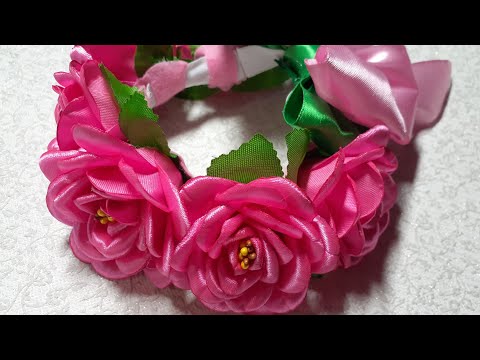 Видео: Резинка на пучок из атласных роз. Канзаши. Kanzashi.