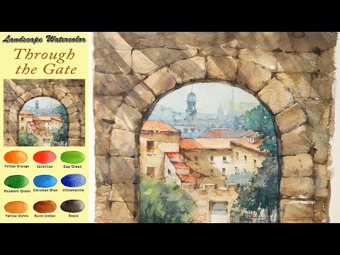 Видео: Пейзажная акварель - Через ворота. (wet-in-wet. Fabriano rough)NAMIL ART