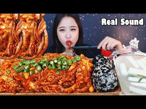 Видео: [Sub]/Real Sound/ [ Осьминог ] [ Тунец ] [ Яичница ] /Mukbang eating show