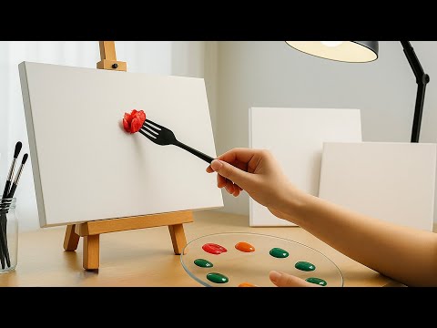 Видео: 3 простые идеи акриловой живописи с использованием подручных средств 🥄🍴📦 для начинающих