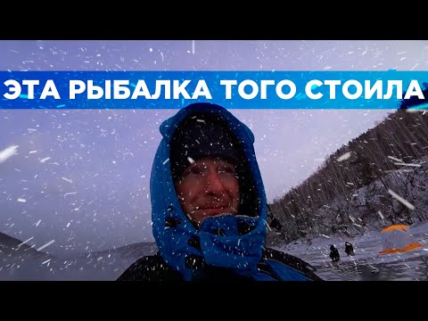 Видео: Мороз,ветер ,жесткая погода и снова хариус!!!!
