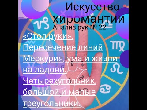 Видео: Анализ рук № 22  «Стол руки»  Пересечение линий Меркурия, ума и жизни на ладони.