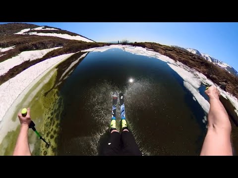 Видео: На лыжах по озеру | Как проехать по воде на горных лыжах и не утонуть