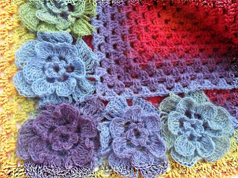 Видео: Трех-ярусный цветок из кауни для шали.The two-storey flower of Kaun for shawls. (узор#27)
