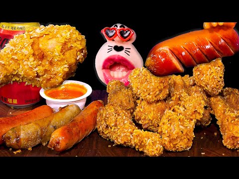 Видео: Очень хрустящие, суперсочные! Курица Quasak King и колбаски барбекю! 🍗 ASMR Mukbang Eating Show :)