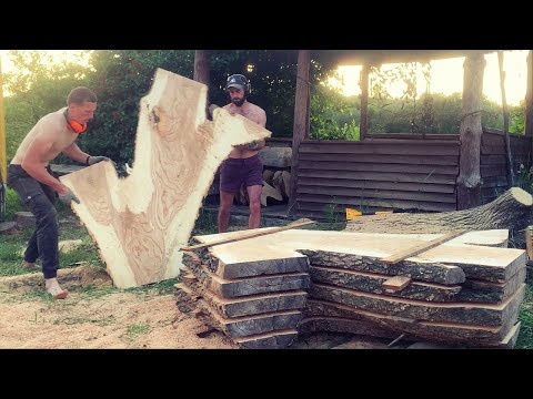 Видео: Sawing Live Edge Slabs/Брёвна в пиломатериал