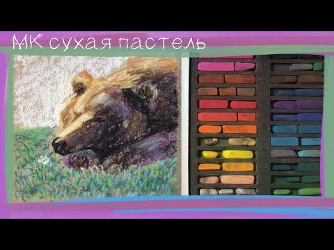 Видео: 🐻Милый романтичный мишка сухой пастелью на крафт бумаге🌸