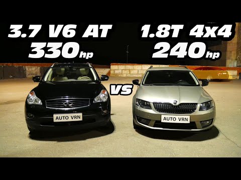 Видео: ГОНКА!!! Infiniti EX37 vs OCTAVIA A7 1.8T 4x4 Stage 2 ГОНКА!!!