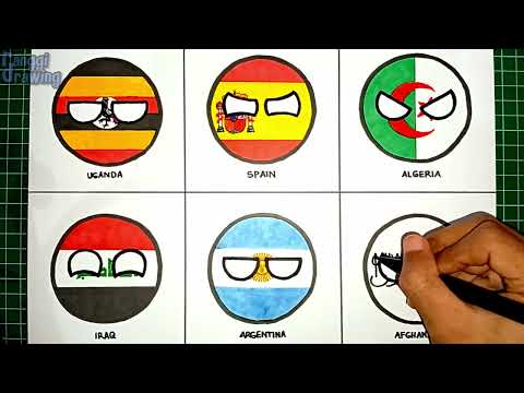 Видео: Рисование CountryBall Уганда, Испания, Алжир, Ирак, Аргентина, Афганистан | Как рисовать CountryBall