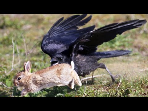 Видео: На что способен Ворон! Пернатый МЯСНИК, который охотится даже на Кроликов!