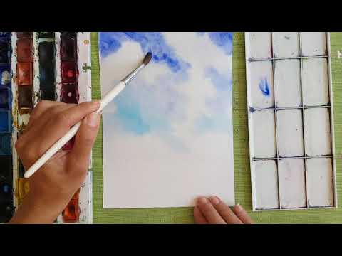 Видео: Как да рисуваме бели облаци с акварел
