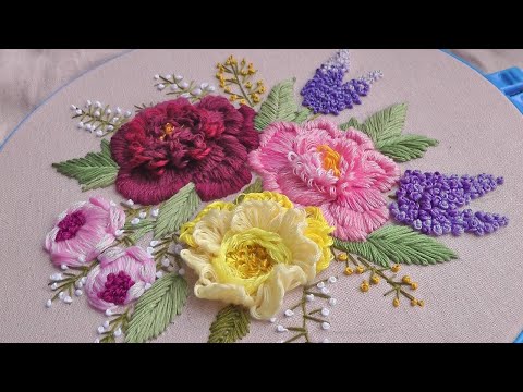 Видео: Вышивка: Цветочный натюрморт | легкие стежки