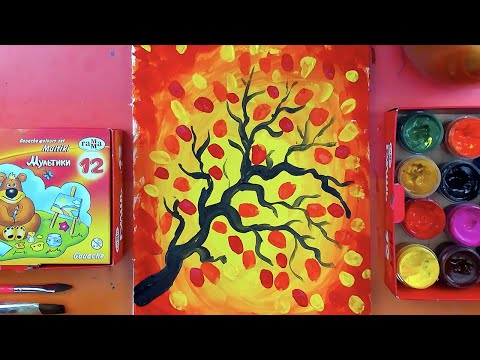 Видео: Как нарисовать ОСЕНЬ красками ВЕТКА - рисуем поэтапно