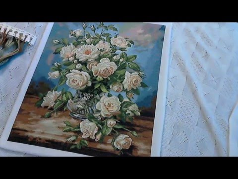 Видео: Вышивка крестиком. Букет белых роз от Золотое Руно. Готовая работа