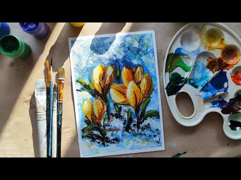 Видео: КРОКУСЫ 🧡 гуашь/темпера