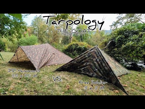 Видео: Tarpology - Брезентовая палатка "Коза" - Сравнение размеров брезентов 3,5x3,5 м и 3x3 м