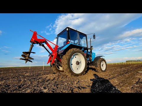 Видео: Ямобур Wirax, новый МТЗ 82.1, обзор бура, тест польского бура. Сажаем яблони, сажаем сад.