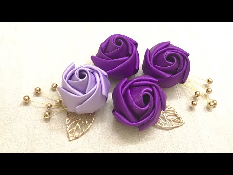 Видео: Цветы из лент -Как сделать розы из лент -Уникальный трюк с цветами из лент -Простое изготовление роз